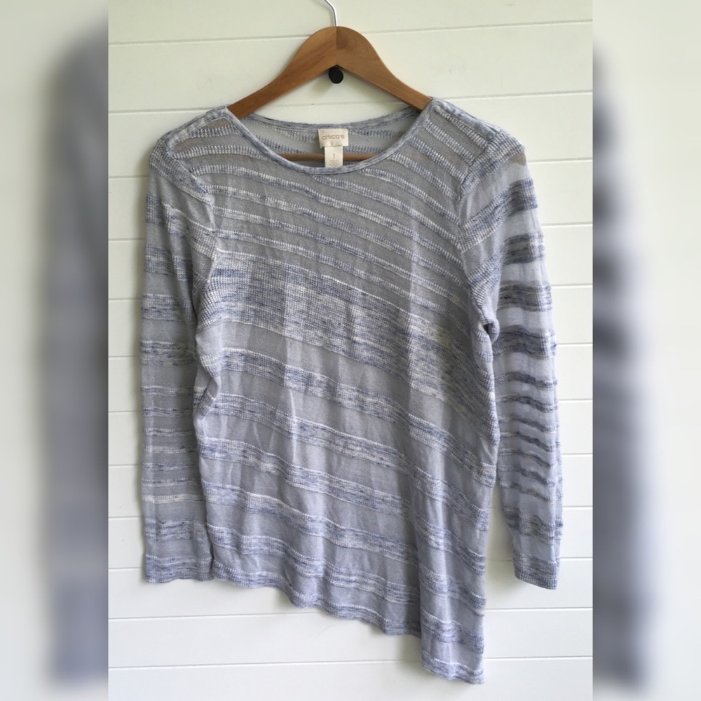 Chico’s Asymmetrical Striped Sheer Long Sleeve Top